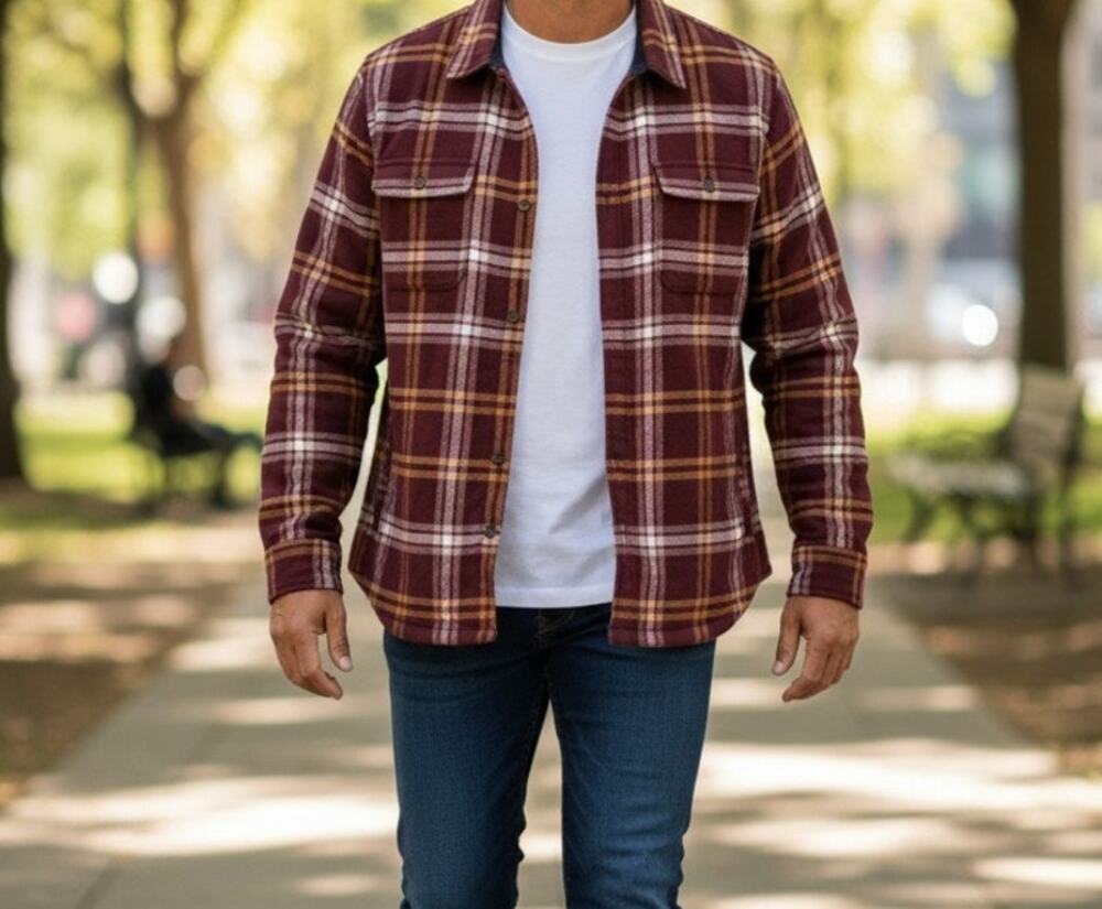 L.L. Bean Heavy Duty Snap Buttons Flannel Shirt Mens Large Red White Plaid Lined